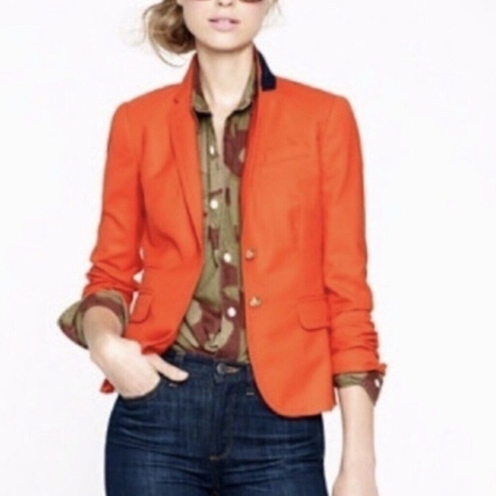 J.Crew Women's Orange Schoolboy Front Two Button size 6 100% Linen